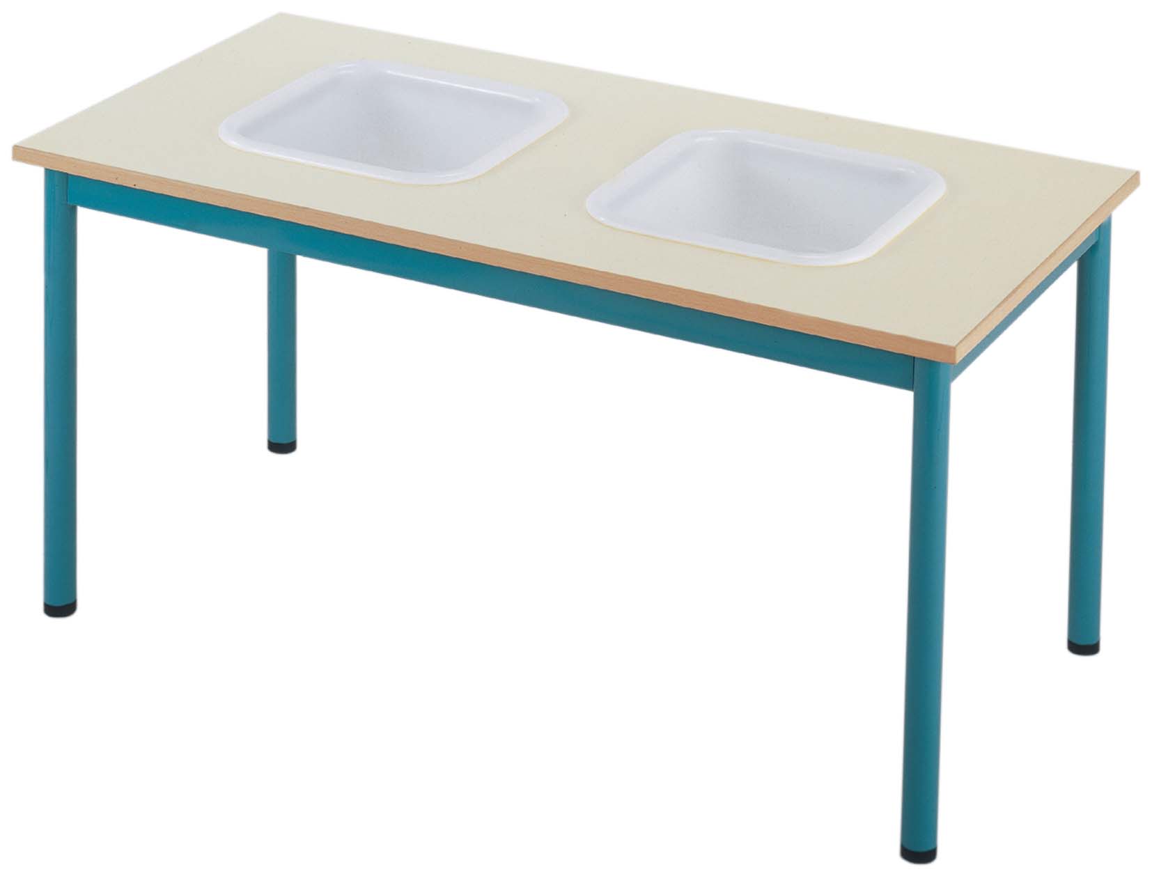 Table maternelle fixe 120 x 60 cm avec 2 BACS